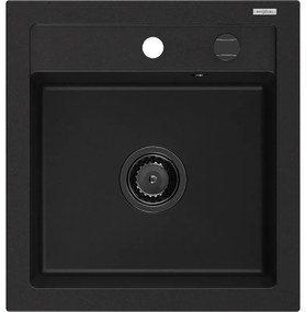 Mexen Vito гранитна мивка 1-коморова 520 x 490 мм, черна, черен сифон - 6503521000-77-B