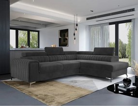 Тъмносив кадифен разтегателен ъглов диван с място за съхранение (десен ъгъл L форма) Laurence – ELTAP