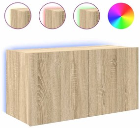 837318 vidaXL Стенен ТВ шкаф с LED осветление, сонома дъб, 80x35x41 см