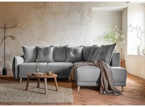 Сив велурен разтегателен диван (десен ъгъл) Lazy Lukka - Miuform