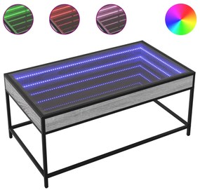 847690 vidaXL Маса за кафе с Infinity LED, сив сонома, 90x50x41 см