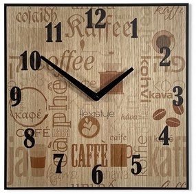 Дървен часовник с надписи за кафе