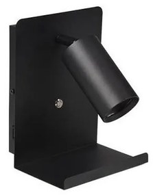Стенно осветително тяло с рафт и USB зарядно 1xGU10/35W/230V черно