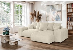 Кремав разтегателен ъглов диван с място за съхранение от рипсено кадифе (променлив) Luma – Ropez