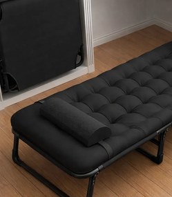 Черно туристическо легло, къмпинг шезлонг 180 см с възглавница и облегалка за глава