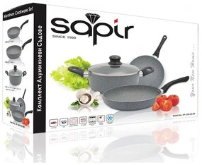 Комплект тигани и тенджера SAPIR Marble Cook SP 1318 CS4B, 4 части, Мраморно покритие, Сив