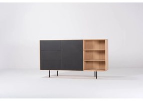 Черен/естествен нисък скрин от масивен дъб 176x100 cm Fina – Gazzda