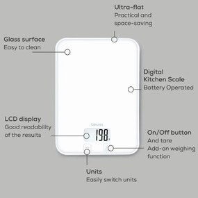 Кухненска везна Beurer KS 19 Pure White, До 5 кг, ТАРА, Сензорно управление, LCD, Стъкло, Ултратънка, Бял