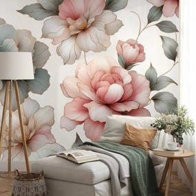 Фототапет – Елегантни пастелни цветя с листа