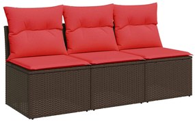 366242 vidaXL Градински диван с възглавници, 3-местен, кафяв, полиратан