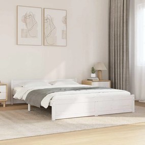 815045 vidaXL Рамка за легло, бяла, масивно дърво, 140х200 см