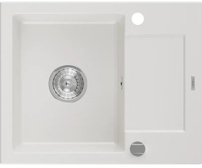 Mexen Enzo гранитна мивка 1-камерна с отцеждач 576 x 465 mm, бяла, хромиран сифонир