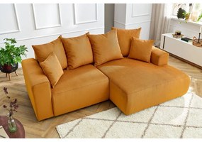 Кадифен ъглов диван в цвят жълта охра Enjoy – Bobochic Paris