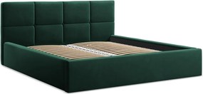 Тъмнозелено кадифено двойно легло 140x200 cm тапицирано с място за съхранение и включена подматрачна рамка Hiko – Makamii
