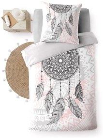 Бяло-розово единично памучно спално бельо 140x200 cm Namaste – douceur d'intérieur