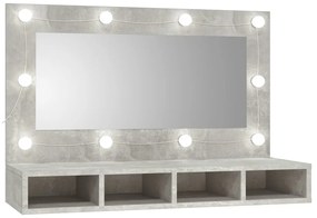 808895 vidaXL Огледален шкаф с LED, бетонно сив, 90x31,5x62 см