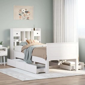 3308946 vidaXL Легло с рафтове за книги, без матрак, бял, 75x190 см, бор масив