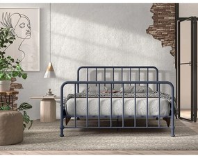 Синьо метално двойно легло 160x200 cm с включена подматрачна рамка BRONXX – Vipack