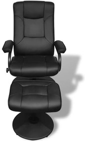 241535 vidaXL ТВ фотьойл с табуретка за крака, черен, изкуствена кожа