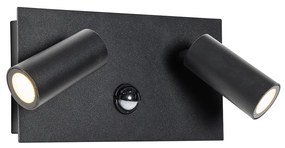 Външна стенна лампа черна с LED 2-светлина сензор за движение - Simon