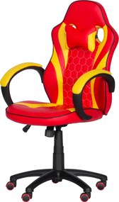 Геймърски стол с футболни мотиви Carmen 6305, До 100 кг, Еко кожа, Регулиране на люлеенето, Силиконови колелца, Червен/жълт
