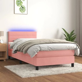3134434 vidaXL Боксспринг легло с матрак и LED, розово, 80x200 см, кадифе