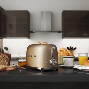 Тостер за хляб SMEG 50's Style TSF01CHMEU, 950W, 2 филии, 6 нива, Тавичка за трохи, Вграден кабел, Неръждаема стомана, Шампанско