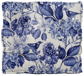 Възглавница за сядане с лен Квадрат , 37 x 37 cm Blue Flowers - Really Nice Things