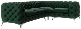 Тъмнозелен кадифен ъглов диван (десен ъгъл/L форма) Chelsea – Ropez