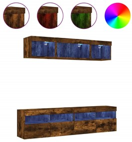 3216722 vidaXL ТВ стенни модули с LED, 5 части, опушен дъб, инженерно дърво