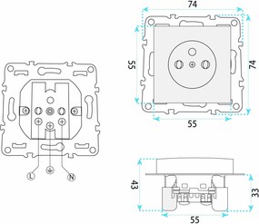Единичен контакт със заземяване и рамка OSTE JNH001-G Black