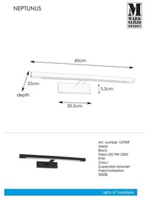 Черно LED осветление за стена (дължина 60 см) Neptunus - Markslöjd