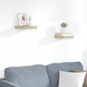 323866 vidaXL Окачени стенни рафтове, 2 бр, дъб, 23x23,5x3,8 см, МДФ