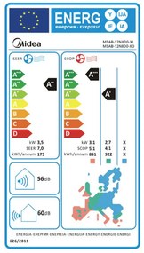 Инверторен климатик Midea Aurora MSAB-12NXD0-XI/MSAB-12N8D0-XO, 12000 BTU, A++,  До 25 м2, Wi-Fi, Нагревател на външното тяло, Golden Fin, Wi-Fi, Бял