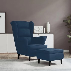 3115930 vidaXL Фотьойл Wingback с табуретка, син, кадифе