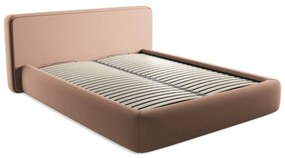 Светлорозово двойно тапицирано легло с място за съхранение и включена подматрачна рамка 160x200 cm Kiana – Makamii