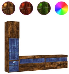 3216715 vidaXL ТВ стенни модули с LED, 4 части, опушен дъб, инженерно дърво