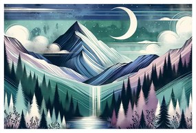 Картина на платно – Заснежени върхове с водопад