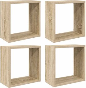807008 vidaXL Стенни кубични рафтове, 4 бр, дъб сонома, 30x15x30 см