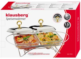 Съд за топло сервиране Klausberg KB 7922, 2х1.5 л, Термоустойчиво стъкло, Инокс/златист