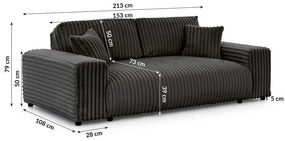 Тъмносив диван от рипсено кадифе 213 cm Justin – Ropez