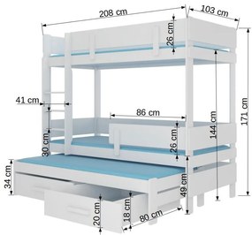 Двуетажно легло Kiruna-200 x 90-Roz-White
