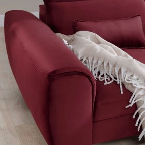 Червен кадифен разтегателен ъглов диван с място за съхранение (десен ъгъл) Foble – ELTAP