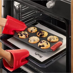 Форма за мъфини Lekue 1009478, За 6 бр, 31x18x3.7 см, Керамично незалепващо покритие, Карбонова стомана, От +4°C до +240°C, Черен/Червен