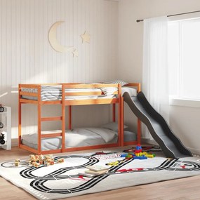 3284244 vidaXL Двуетажно легло с пързалка и стълба кафяв 90x200 см бор масив