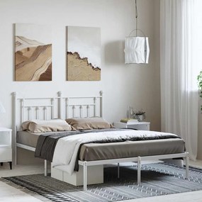 353588 vidaXL Метална рамка за легло с горна табла, бяла, 150x200 см