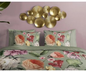 Зелено единично удължено спално бельо от памучен сатен 140x220 cm Fiori – Descanso