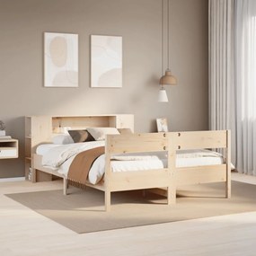 3322957 vidaXL Легло с етажерка за книги, без матрак, 135x190 см, бор масив