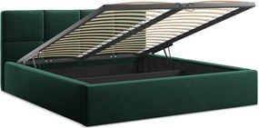 Тъмнозелено кадифено двойно легло 140x200 cm тапицирано с място за съхранение и включена подматрачна рамка Hiko – Makamii