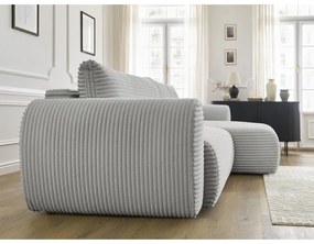 Светлосив разтегателен ъглов диван от рипсено кадифе (десен ъгъл) Lucien – Bobochic Paris